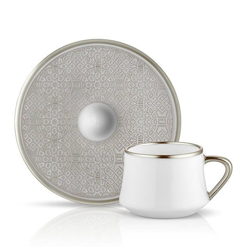 Sufi Ottoman Mat Platinum Coffee Cups, Set of 6