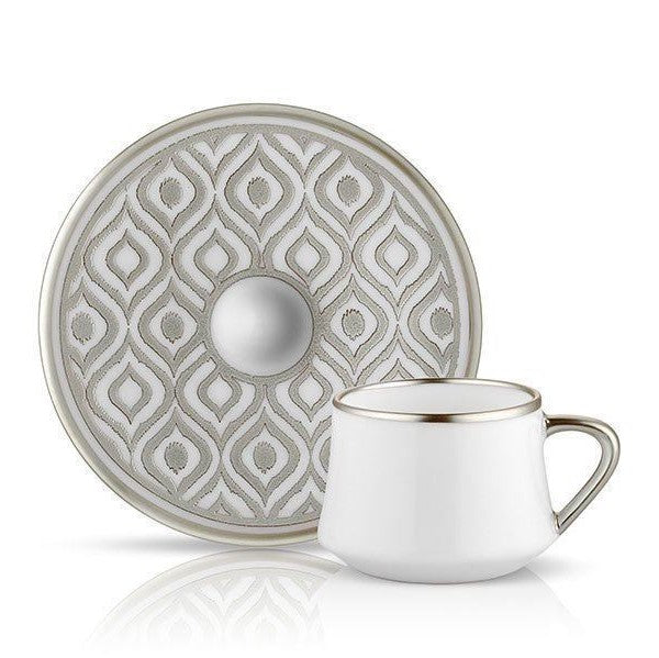 Sufi Ikat Platinum Coffee Cups, Set of 6 - Selective home decor