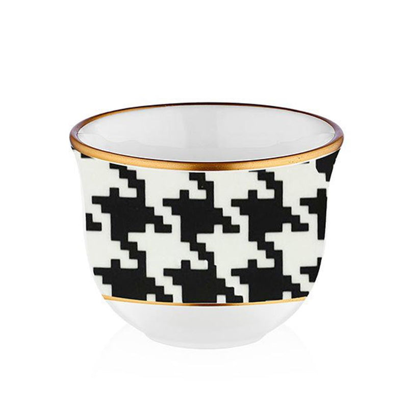 Sufi Checkers Black White Coffee Cups, Set of 6