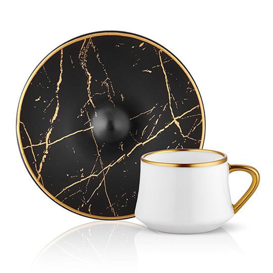 Sufi Black Marble Shiny Gold Coffee Cups, Set of 6 - Selective home decor