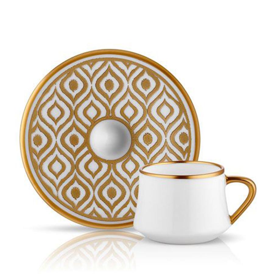 Sufi Ikat Mat Gold Coffee Cups, Set of 6 - Selective home decor
