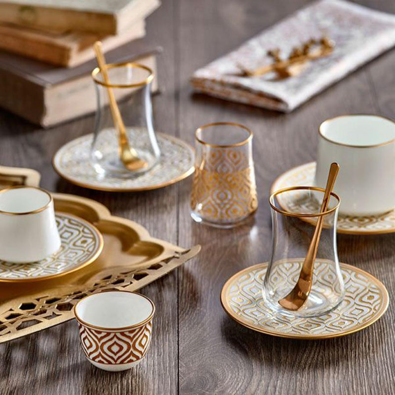Sufi Ikat Mat Gold Coffee Cups, Set of 6 - Selective home decor