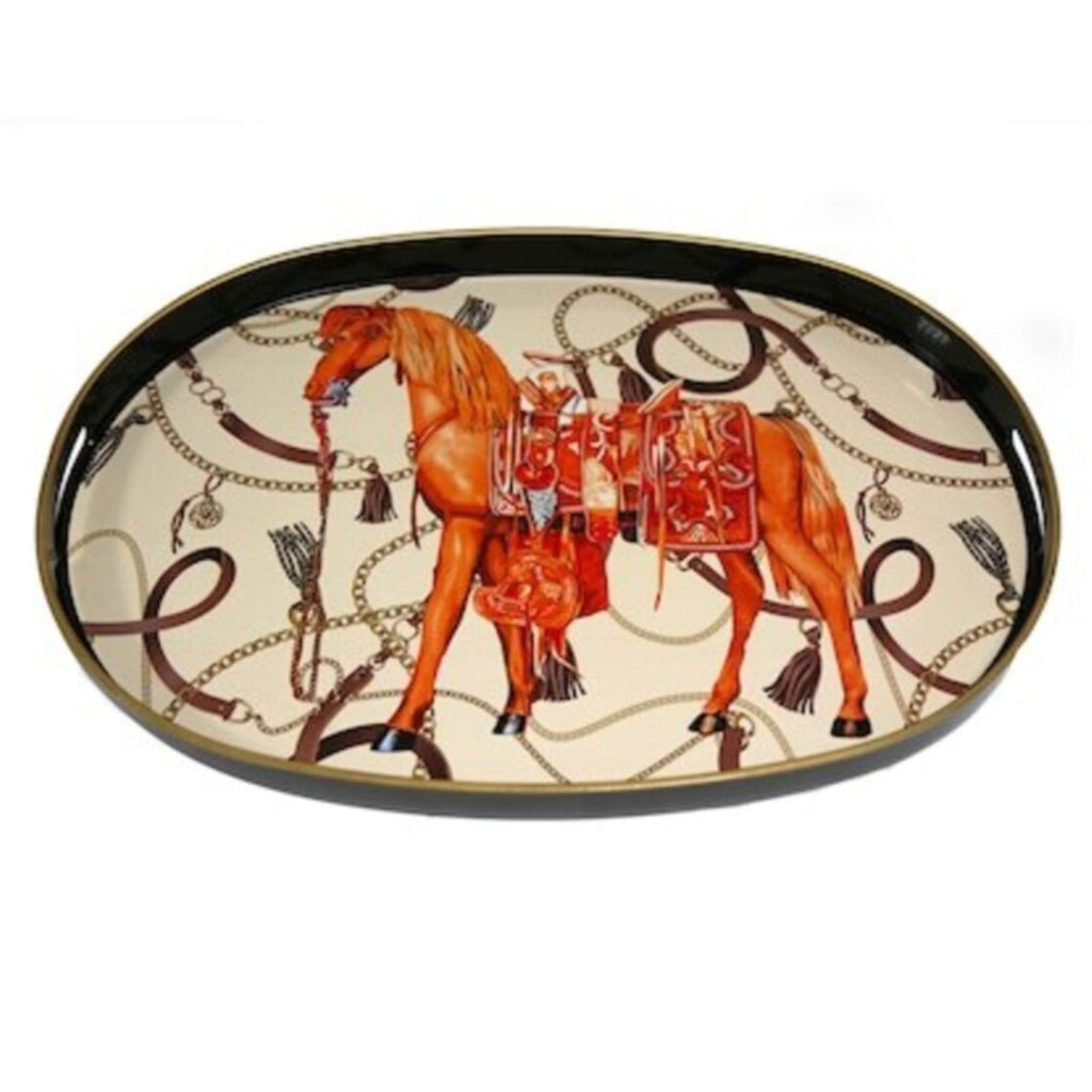 Oval Horse Patterned Tray Cream