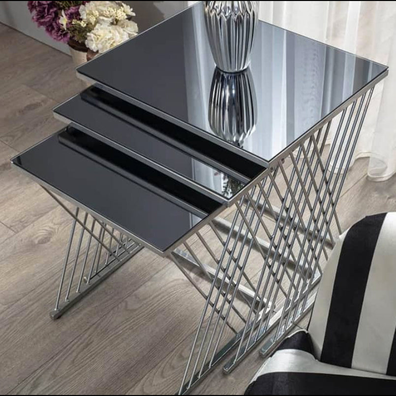 Diamond Legs Silver Nesting Coffee Tables - Selective home decor