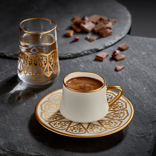 Sufi Black Marble Shiny Gold Coffee Cups, Set of 6