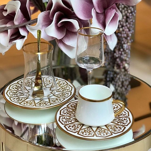 Dervish Seljuq Mat Gold Tea Cups, Set of 6 - Selective home decor