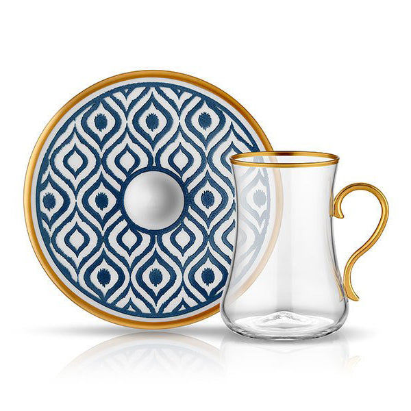 Dervish Handle 1 Ikat Anthracite Tea Cups, Set of 6 - Selective home decor