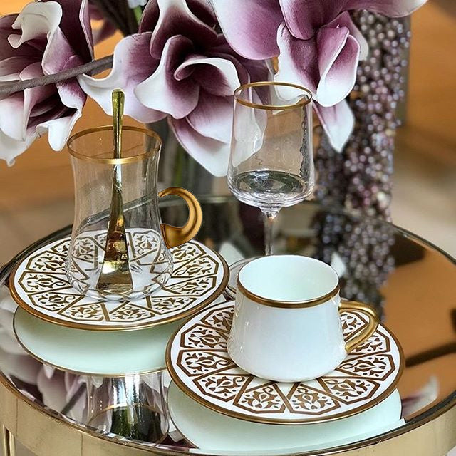 Dervish Seljuq Mat Gold Tea Cups, Set of 6 - Selective home decor