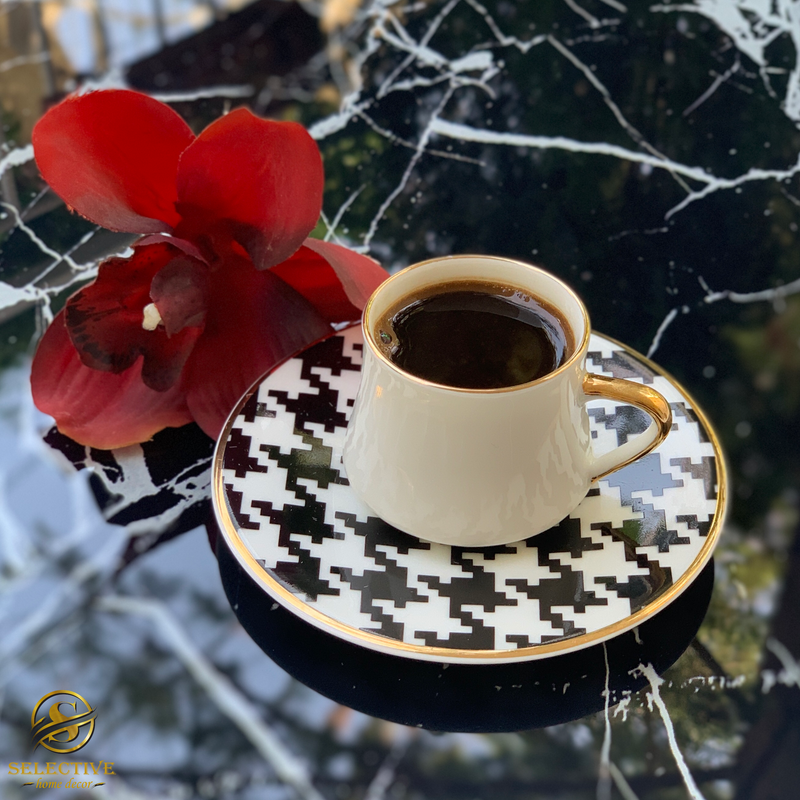 Sufi Ikat Mat Gold Coffee Cups, Set of 6