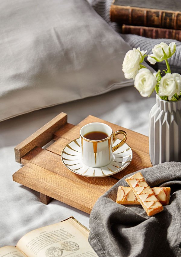 Eva Soleil White/Platinum Coffee Cups, Set of 6 - Selective home decor
