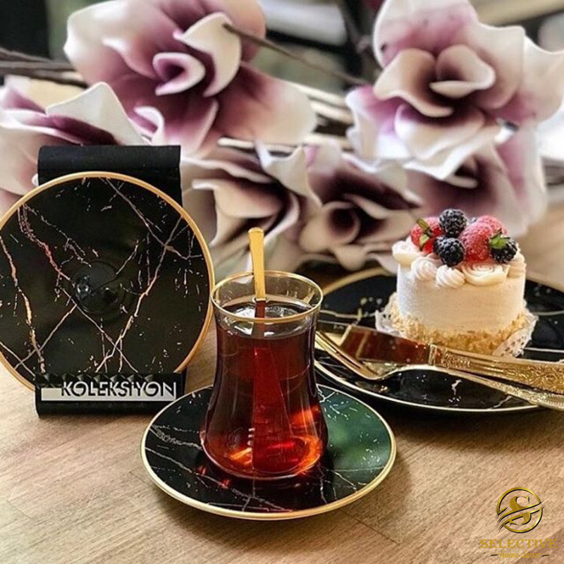 Dervish Seljuq Mat Gold Tea Cups, Set of 6