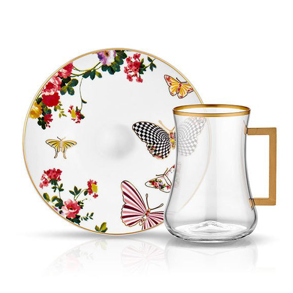 Dervish Mariposa Tea Glass with Handle ,Set of 6 - Selective home decor