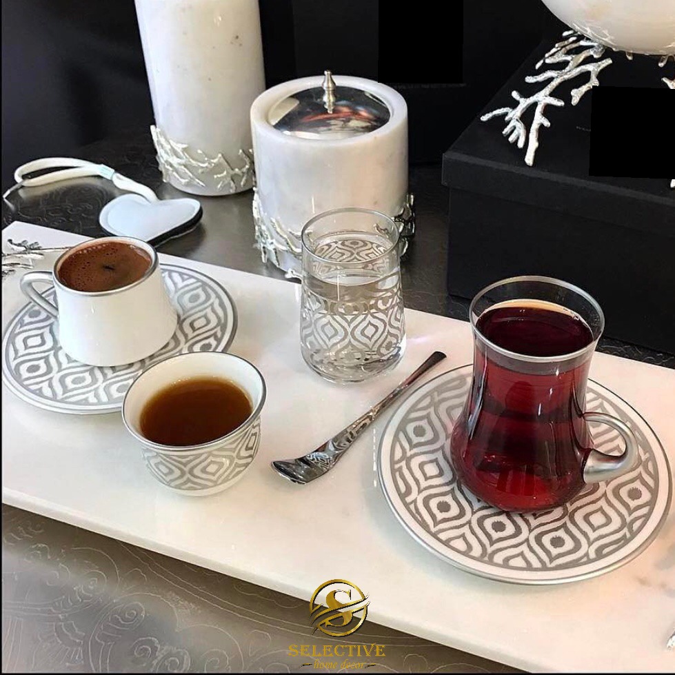 Sufi Ikat Platinum Coffee Cups, Set of 6
