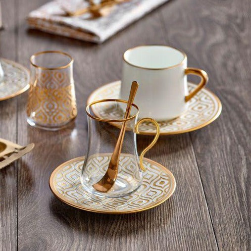 Dervish Ikat Mat Gold Tea Cups, Set of 6 - Selective home decor