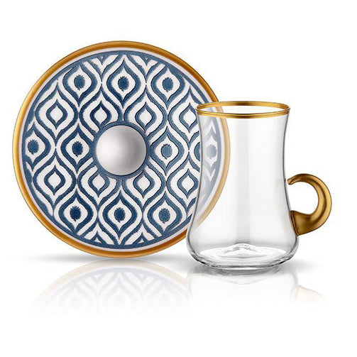 Dervish Handle Ikat Anthracite Tea Cups, Set of 6 - Selective home decor