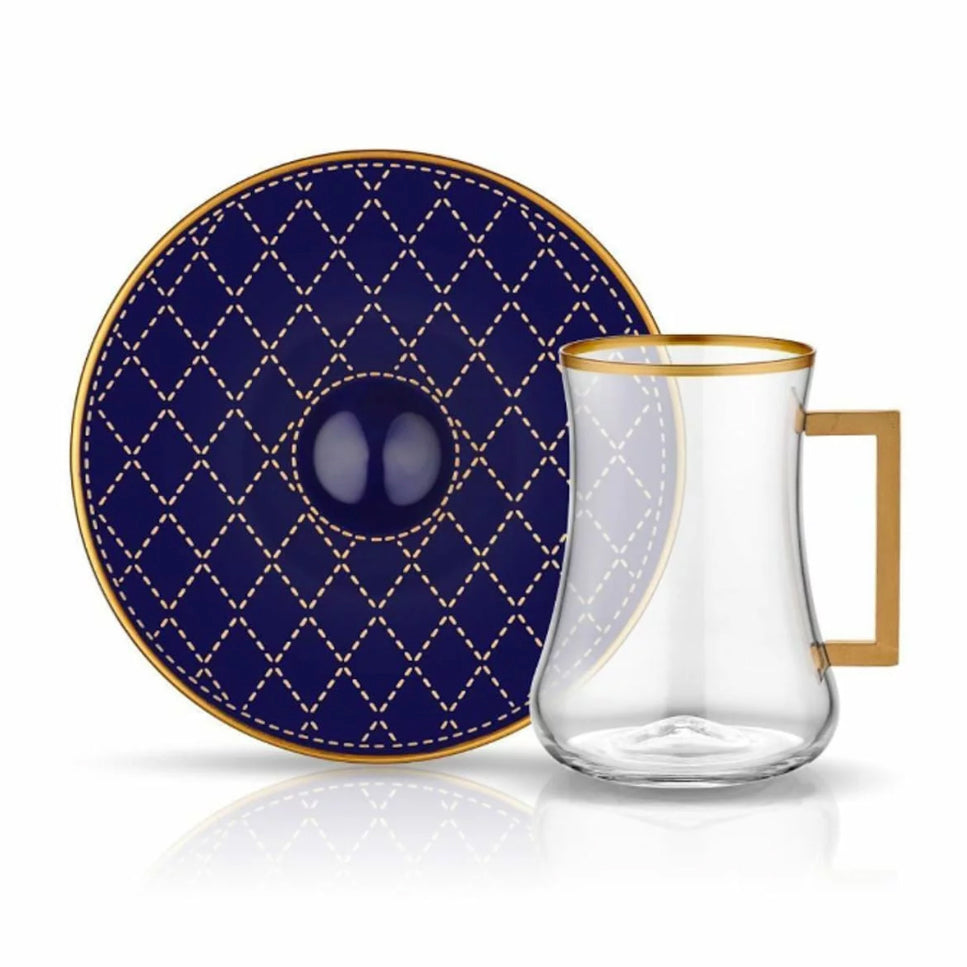 Dervısh Handled  Kaptone Cobalt Tea Cups, Set of 6 - Selective home decor