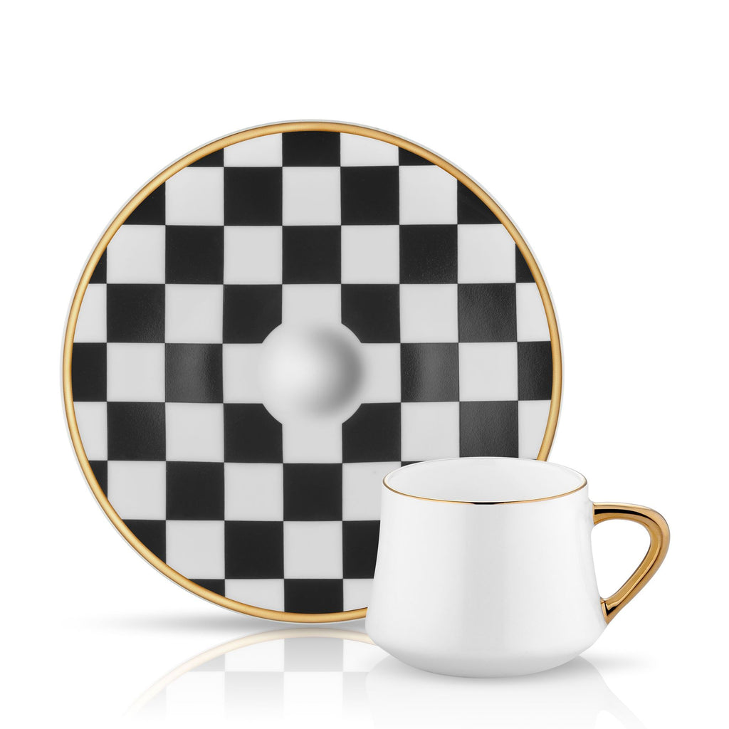 Sufi Checkers Black White Coffee Cups, Set of 6 - Selective home decor