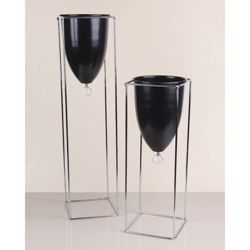 Silver Flower Pots/Vases Black, Set of 2