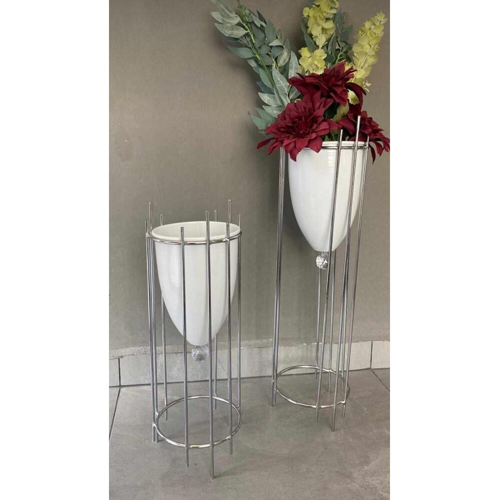 Silver Flower Pots/Vases white, Set of 2