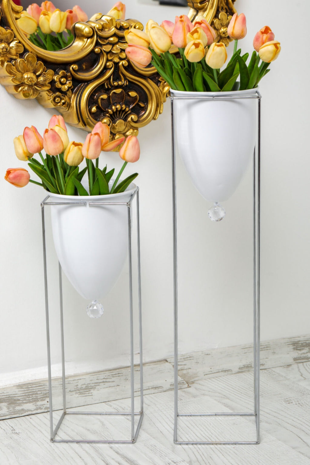 Silver Flower Pots/Vases White, Set of 2