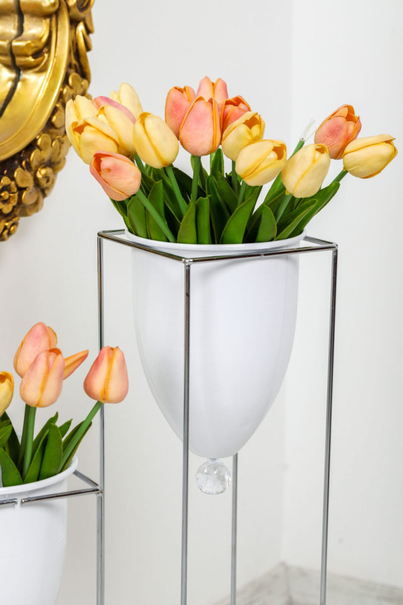 Silver Flower Pots/Vases White, Set of 2
