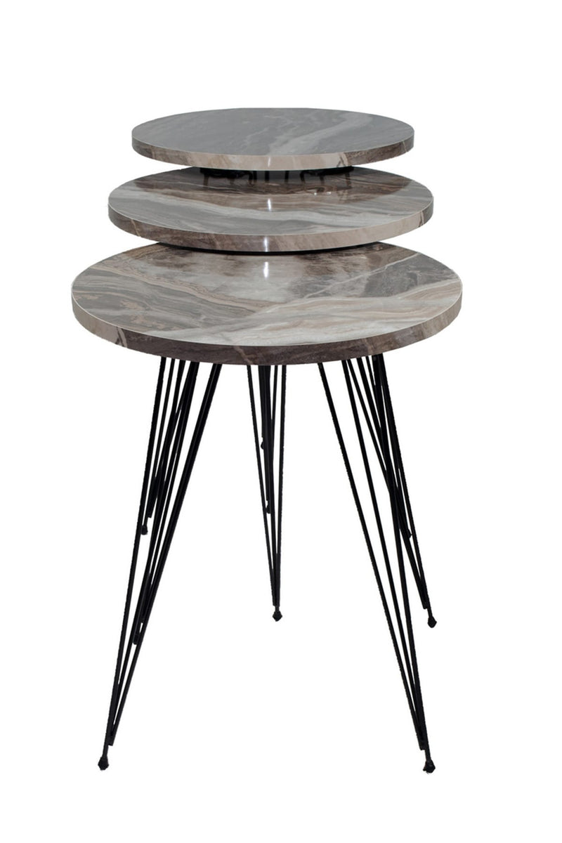 Gray Marble Coffee Tables, Set of 3