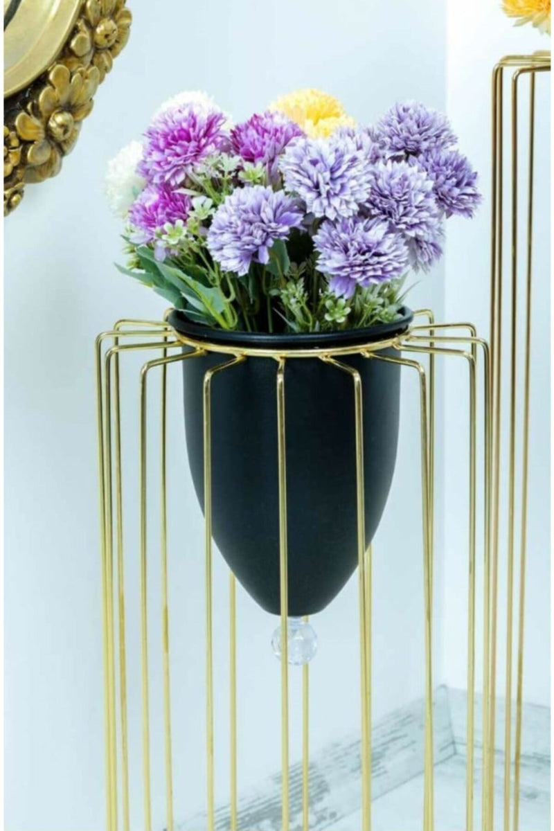 Large Golden Flower Pots/Black Vases, Set of 2