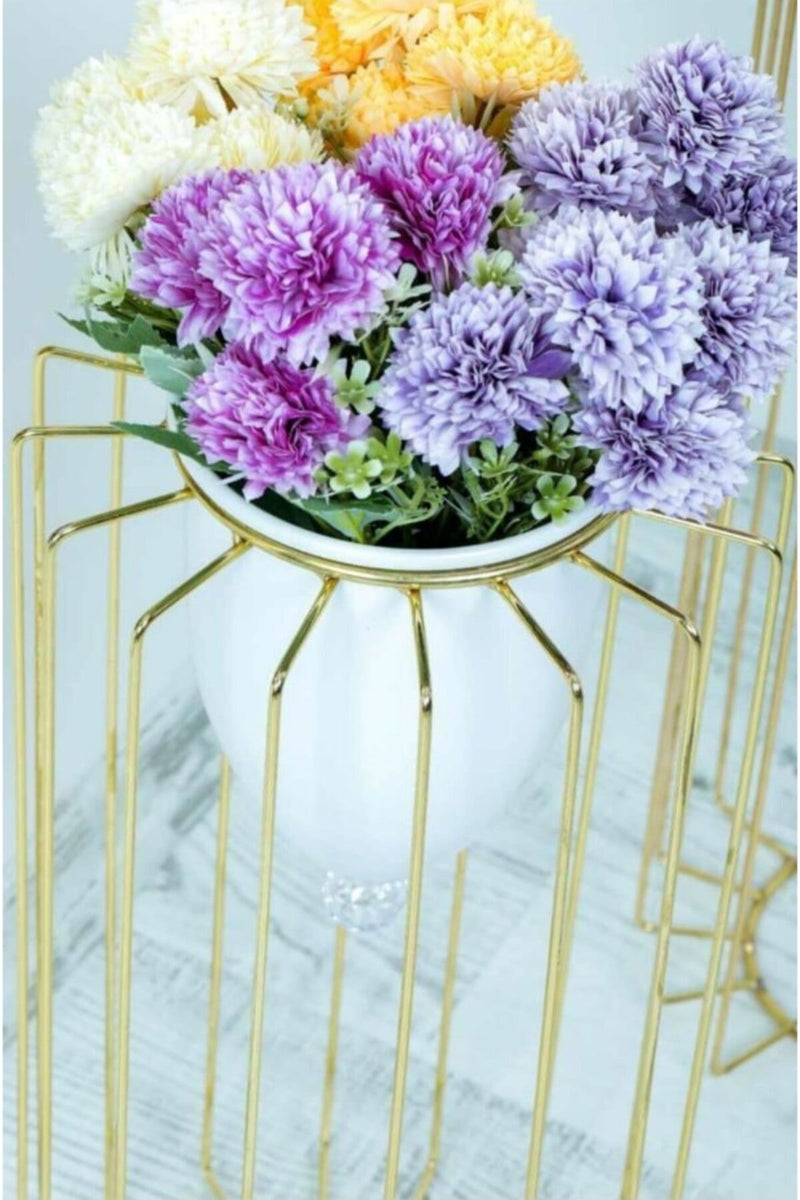 Large Golden Flower Pots/White Vases, Set of 2
