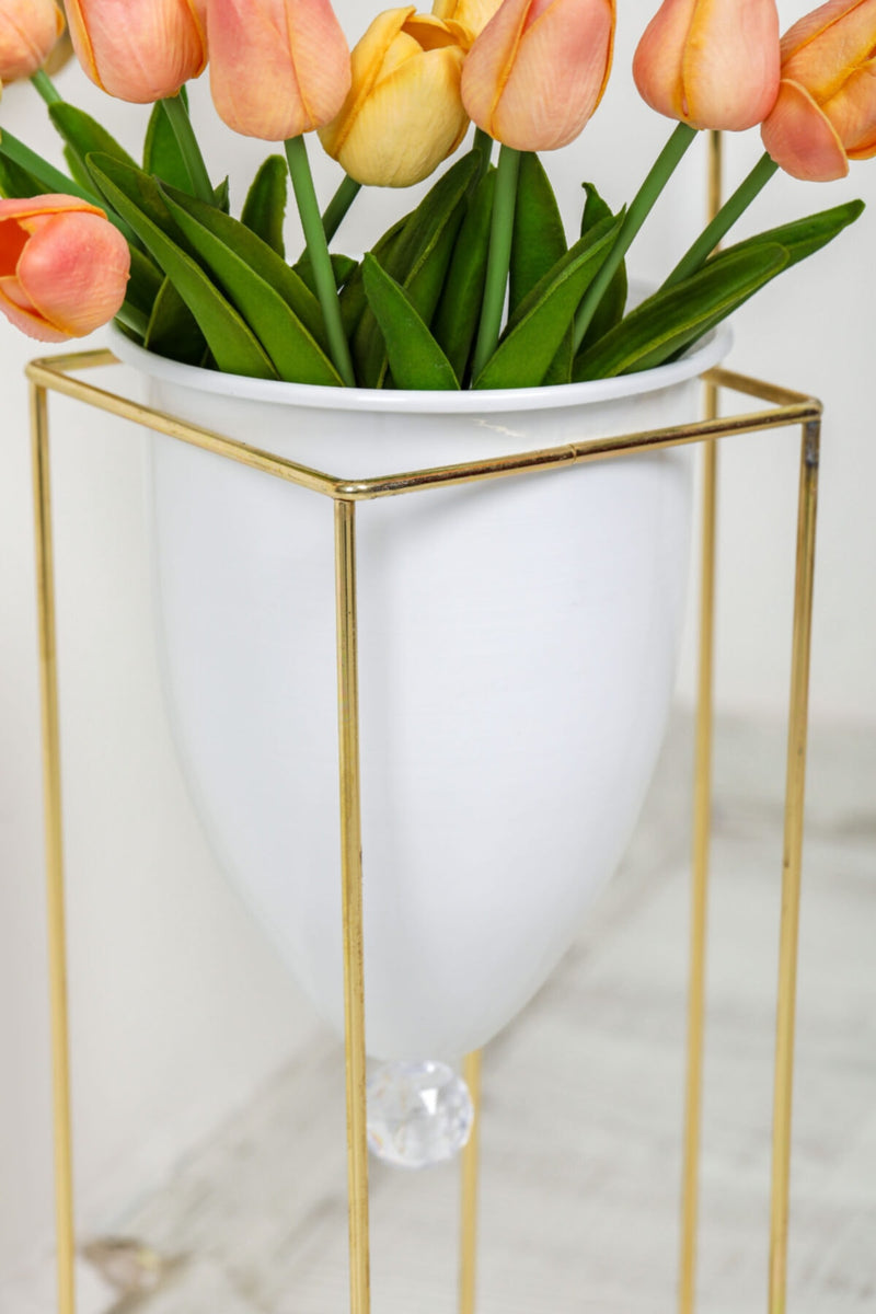 Gold Flower Pots/Vases White, Set of 2