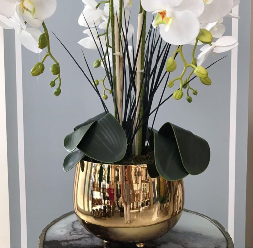 Gold Metal Orchid Pot Vase