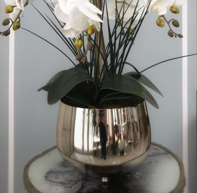 Silver Metal Orchid Pot Vase