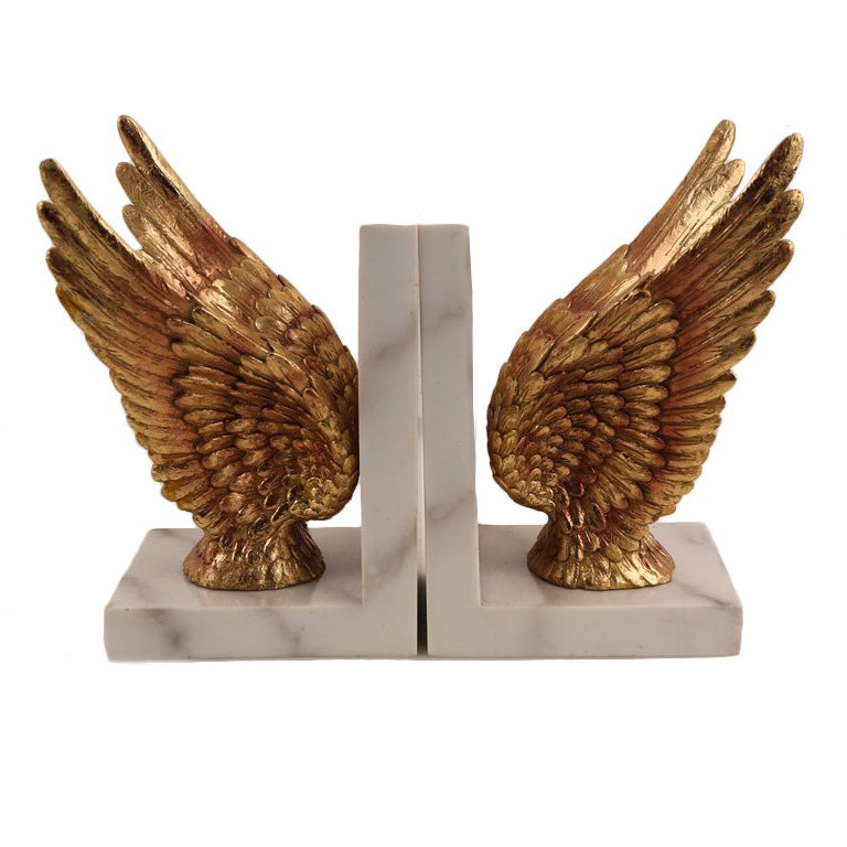 Gold and white wings bookends - Selective home decor