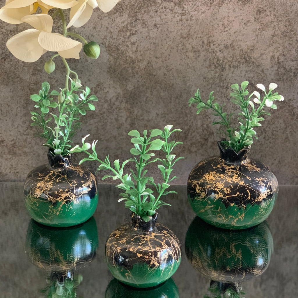 Decorative Emerald Green Pomegranates  3 Pieces