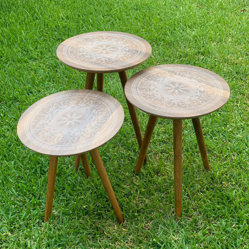 Wooden Rosebush coffee Tables, Set of 3