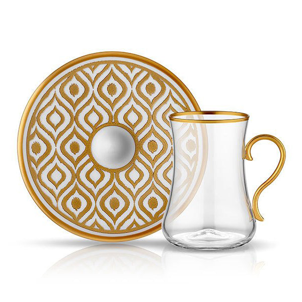 Dervish Ikat Mat Gold Tea Cups, Set of 6 - Selective home decor