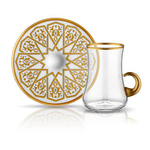 Dervish Seljuq Mat Gold Tea Cups, Set of 6 - Selective home decor