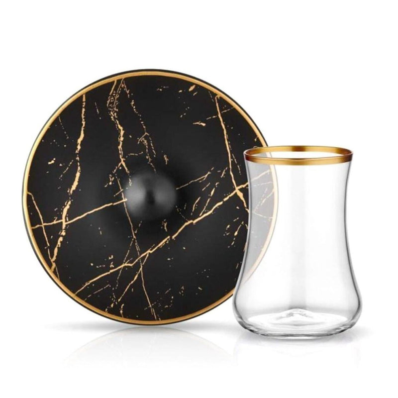 Dervish Cobalt Black Marble Mat Gold Tea Cups, Set of 6