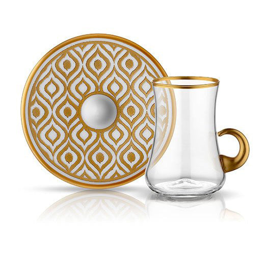 Dervish Handle Ikat Mat Gold Tea Cups, Set of 6 - Selective home decor