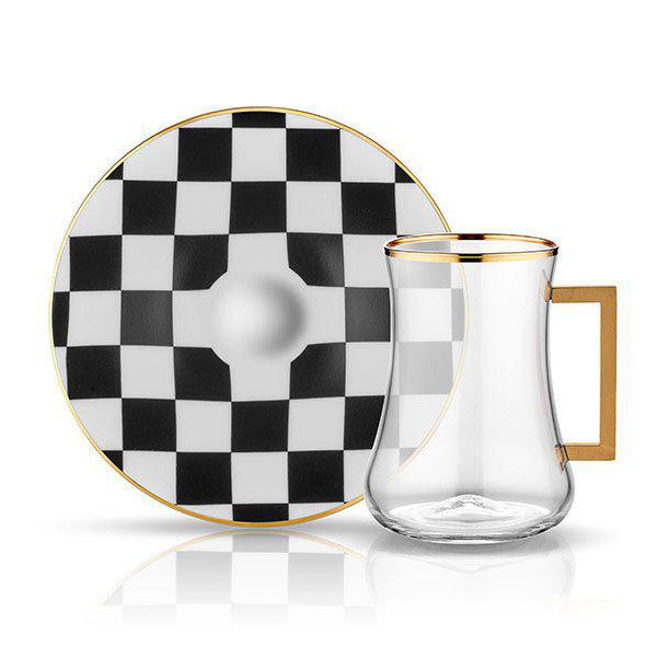 Dervish Checkers Black White Tea Cups, Set of 6 - Selective home decor