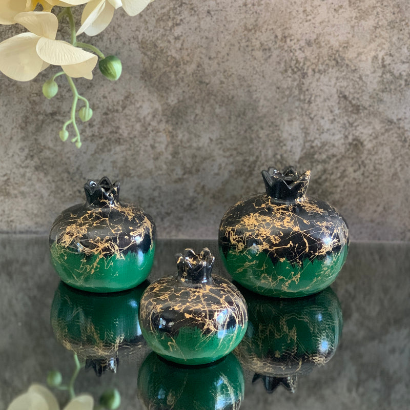 Decorative Emerald Green Pomegranates  3 Pieces