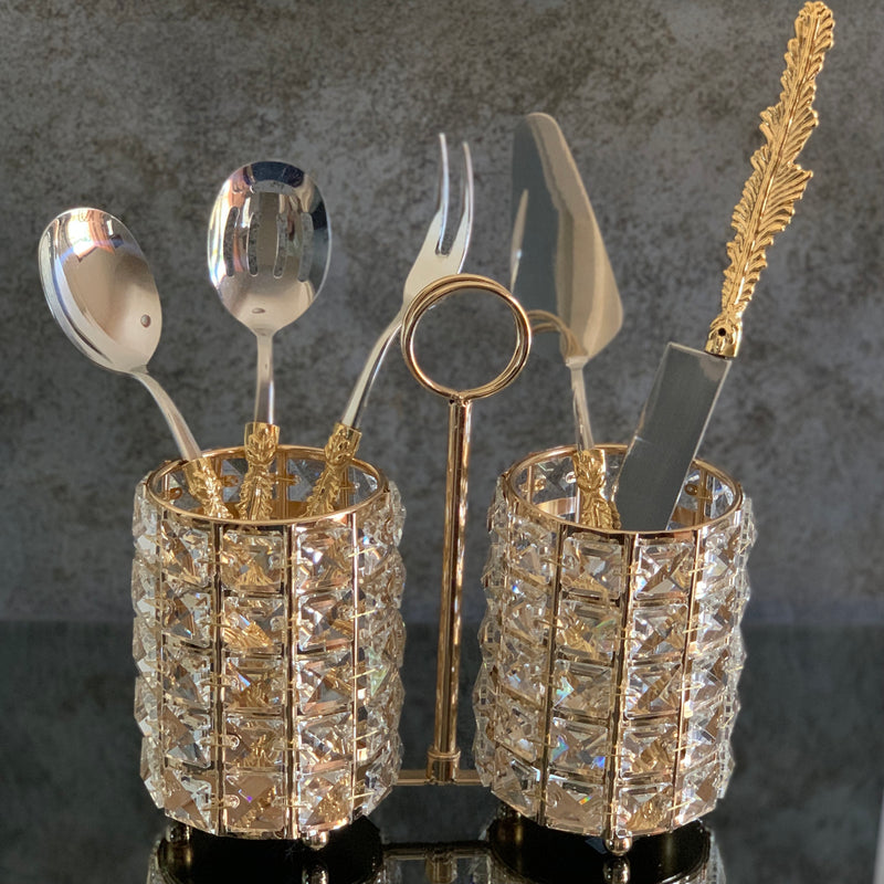 Crystal Golden Cutlery Holder