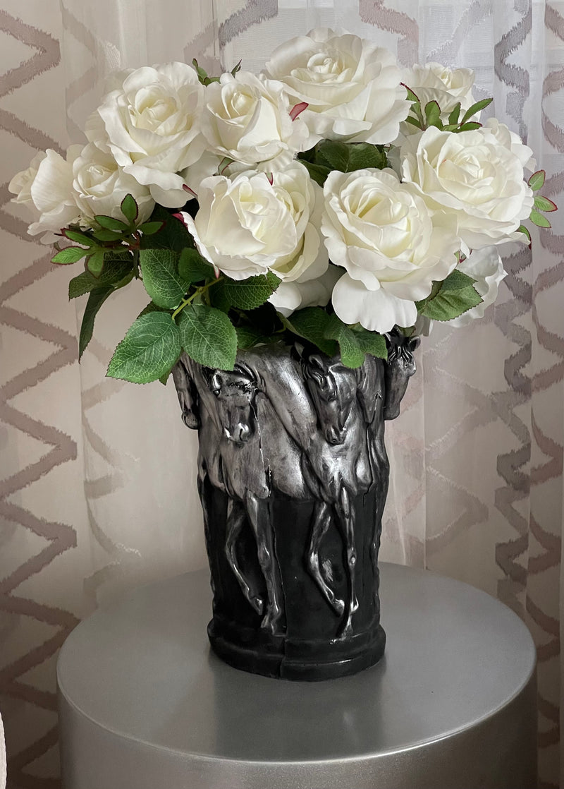 Silver Flower Pots/Vases Black, Set of 2